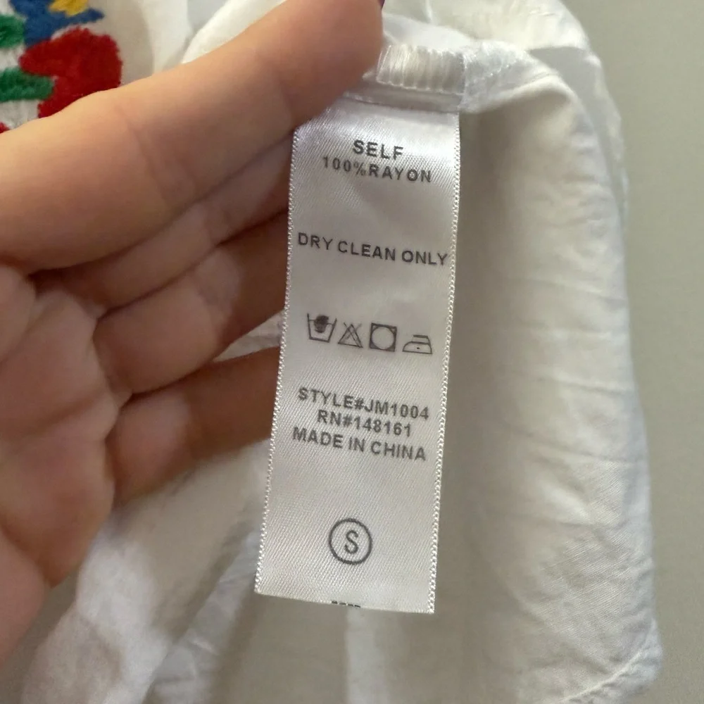 J. Marie Carmen Colorful Embroidered Floral 100% Rayon Boho Cottagecore Top - S - Picture 10 of 11